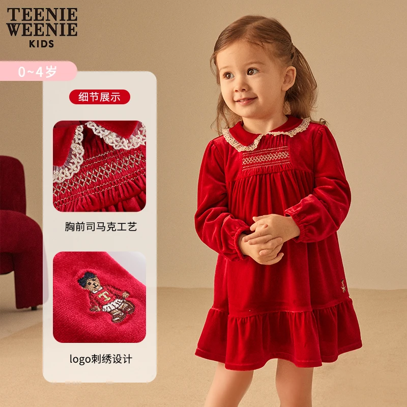 TeenieWeenieKids女宝23年早春红色丝绒连衣裙拜年服T0OW231155A