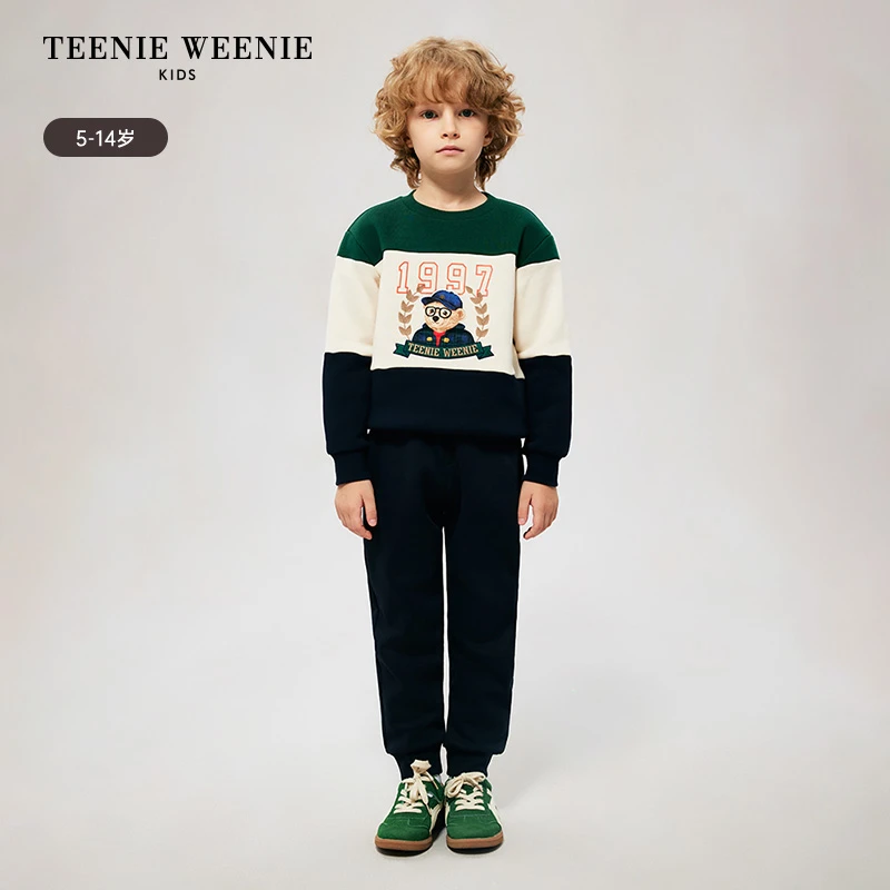 TeenieWeenie Kids小熊童装24秋冬新款男童简约纯色休闲加绒卫裤