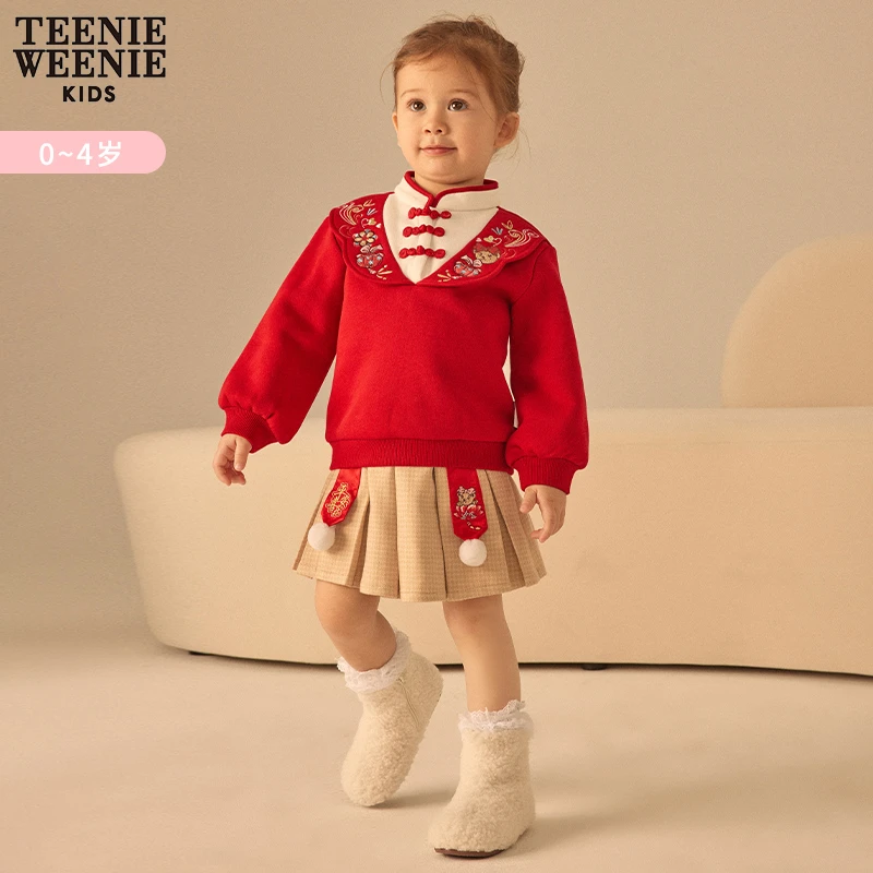 TeenieWeenieKids【国风拜年服】女宝23年春加绒卫衣T0MW231151A