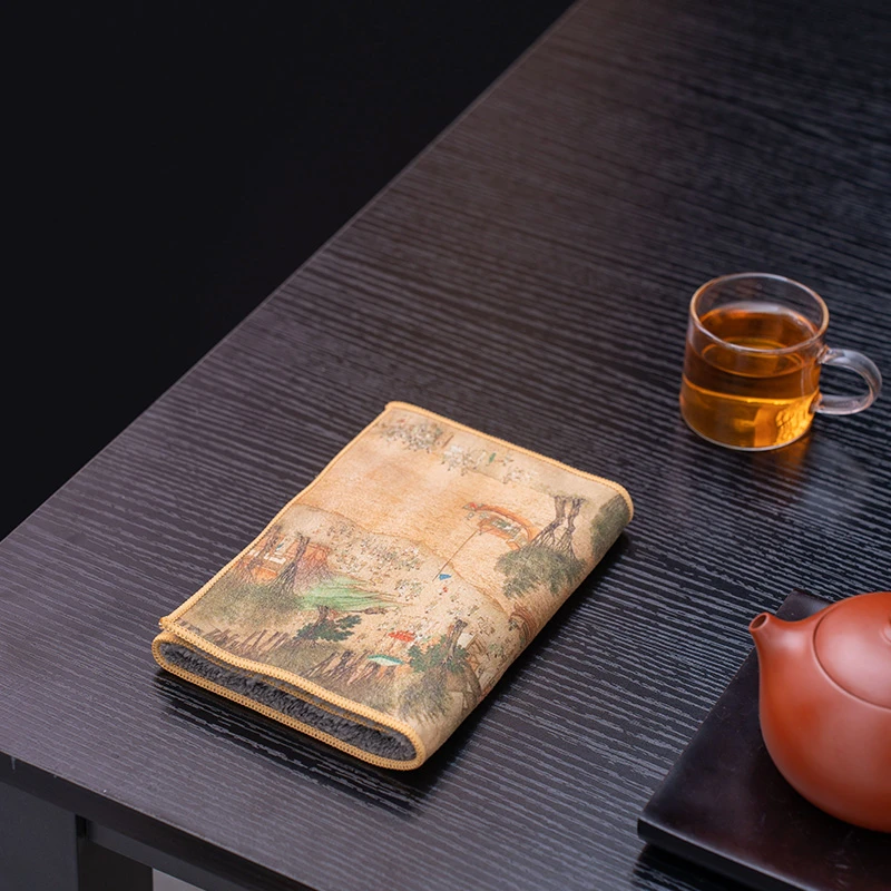麂皮绒吸水茶巾复古风古画国画专用茶巾抹布茶桌茶几小毛巾