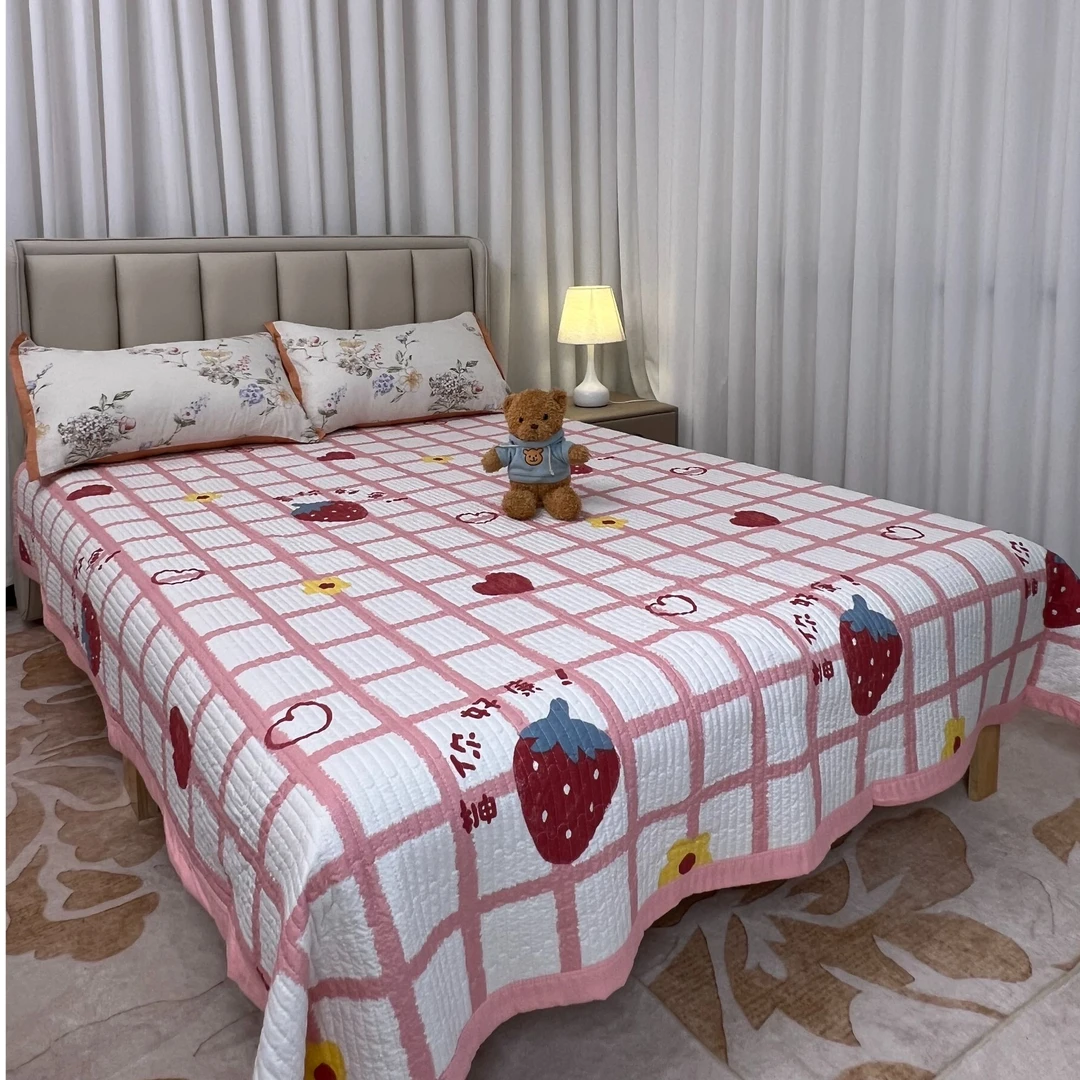 A类母婴水洗棉床盖2×2.3米加厚四季通用双面夹棉机洗绗缝亲肤