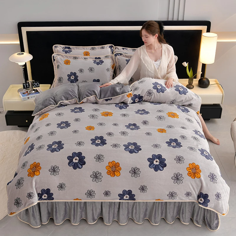 2024新款【加厚8-9斤】牛奶绒四件套冬季双面绒床裙款裸睡可机洗