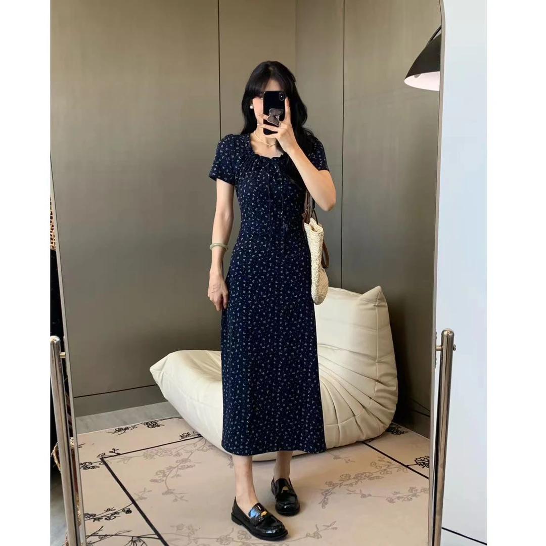 【黄雾鸢尾】碎花显瘦气质夏季长裙上身超舒服收腰修身开叉连衣裙