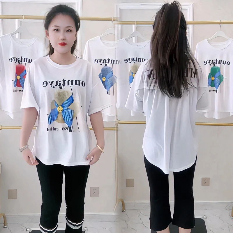 新款t恤女短袖2024爆款字母印花时尚宽松遮肉显瘦冰丝冰凉感上衣