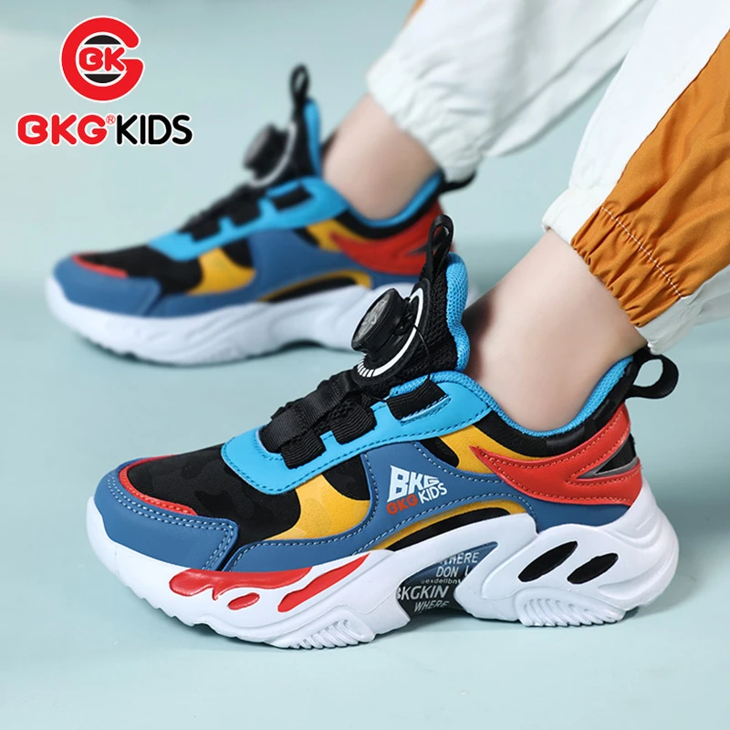 BKG童鞋夏季新款男童运动鞋女童跑步鞋中大童透气旋转扣儿童鞋子