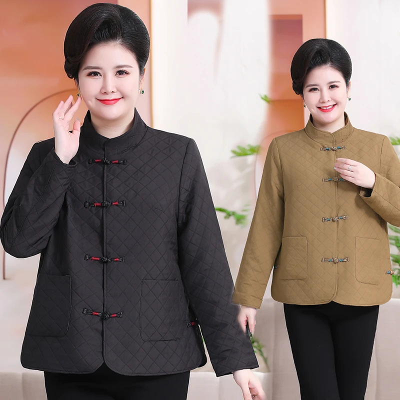 120斤-230斤特大码妈妈装薄款夹棉中式复古外套中老年女夹克上衣