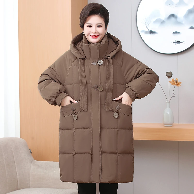 130斤-250斤特大码妈妈冬季加厚保暖中长款羽绒服中老年女装外套