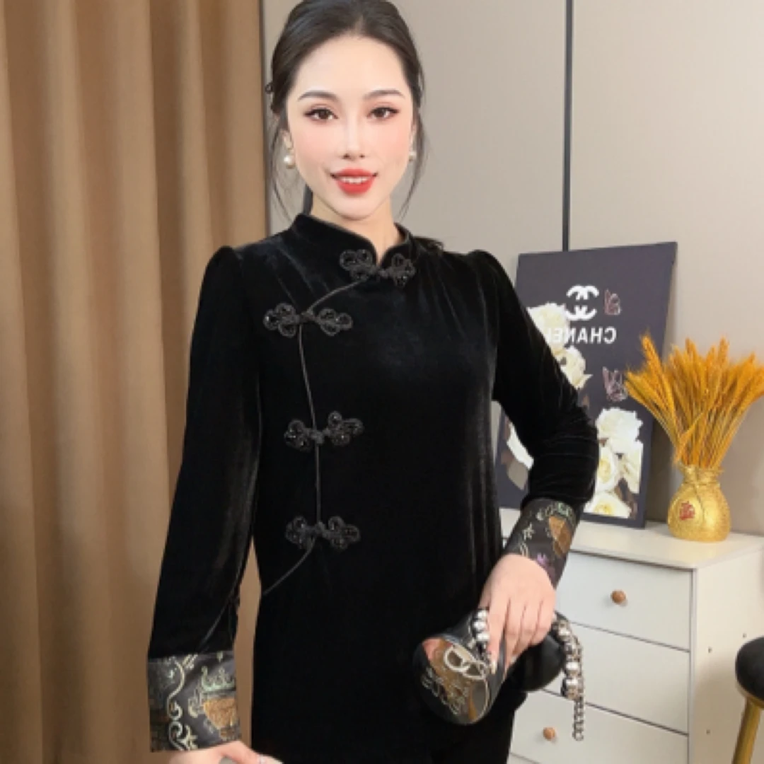 6737设计师原创定制高端品质时尚休闲女神国风新中式小衫手工钉珠