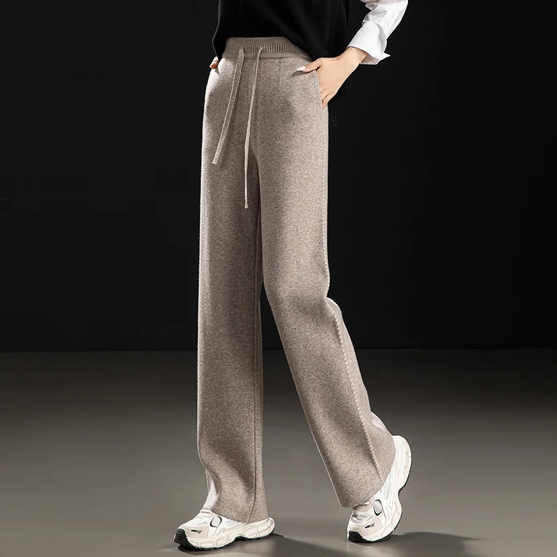 品牌撤柜正品高端羊毛直筒阔腿裤女秋冬加厚休闲高腰垂感外穿