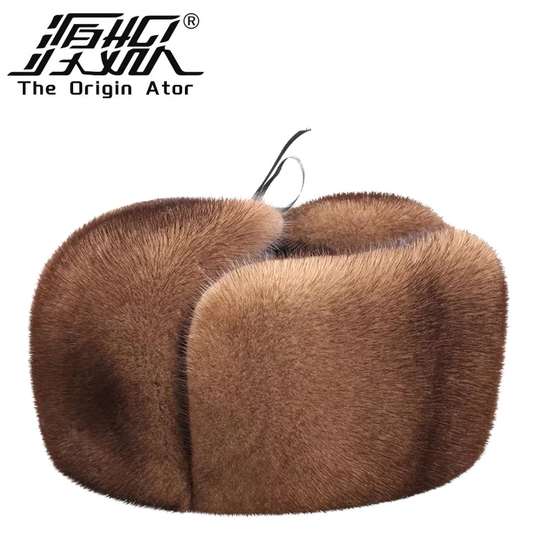 中老年水貂雷锋帽皮顶冬季男士整貂保暖秋冬护耳帽保暖一体帽