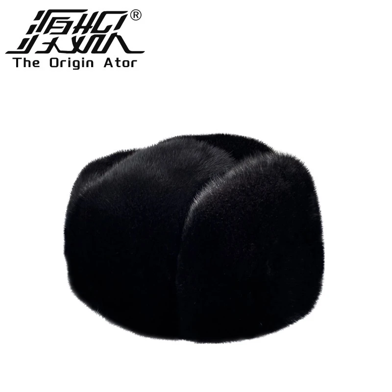 男士冬季水貂帽子黑色整皮水貂毛真皮雷锋帽带护耳貂毛帽子中老年