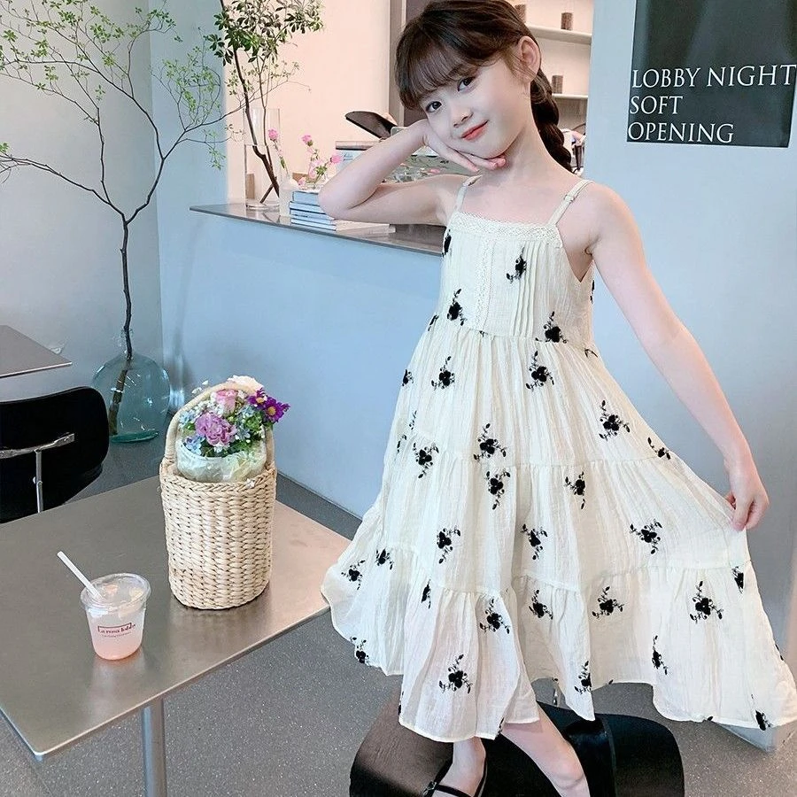 女童吊带连衣裙2023款夏装儿童韩版印花防晒裙子宝宝连衣裙儿童女