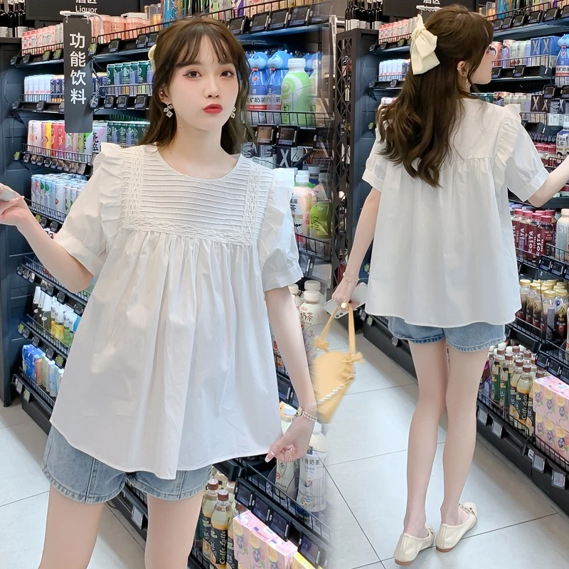2025夏装新款孕妇衬衫上衣韩版宽松短袖娃娃衫女
