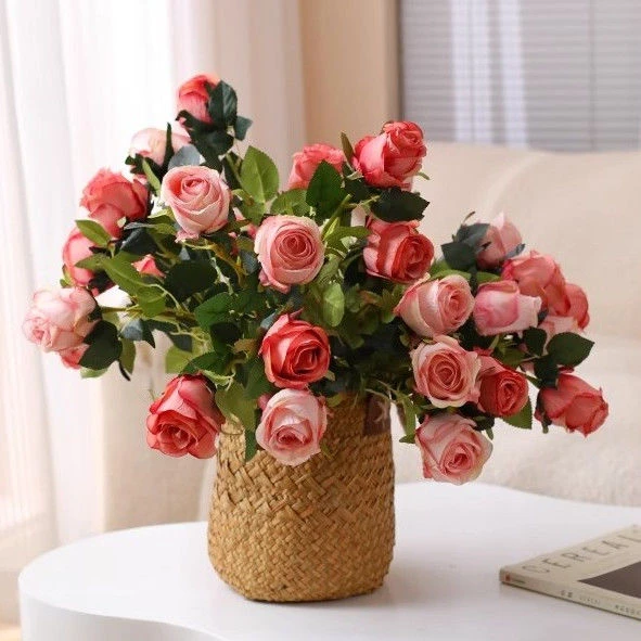高档仿真玫瑰花假花客厅装饰花摆件餐桌花干花花束绢花摆设插花艺