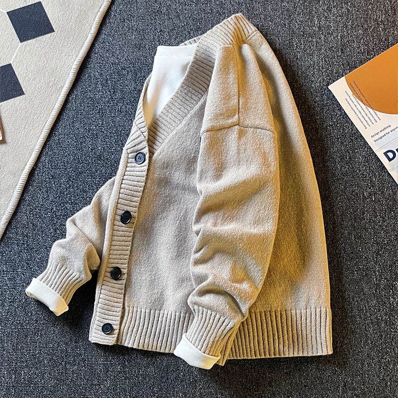 潮牌慵懒风针织开衫毛衣外套男士春秋季冬休闲宽松V领百搭毛线衫