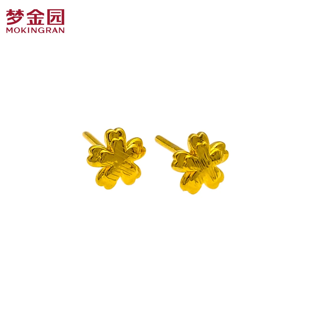 【梦金园】黄金9999足金耳钉女樱花系列时尚百搭