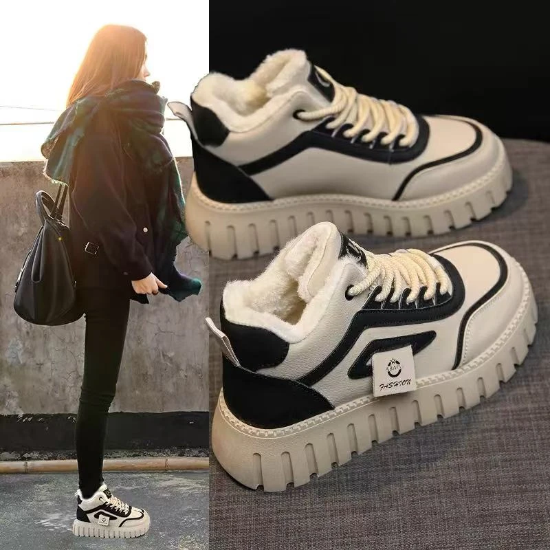 高帮棉鞋女短靴鞋子女2025秋冬季软底厚底休闲百搭厚底加绒休闲鞋