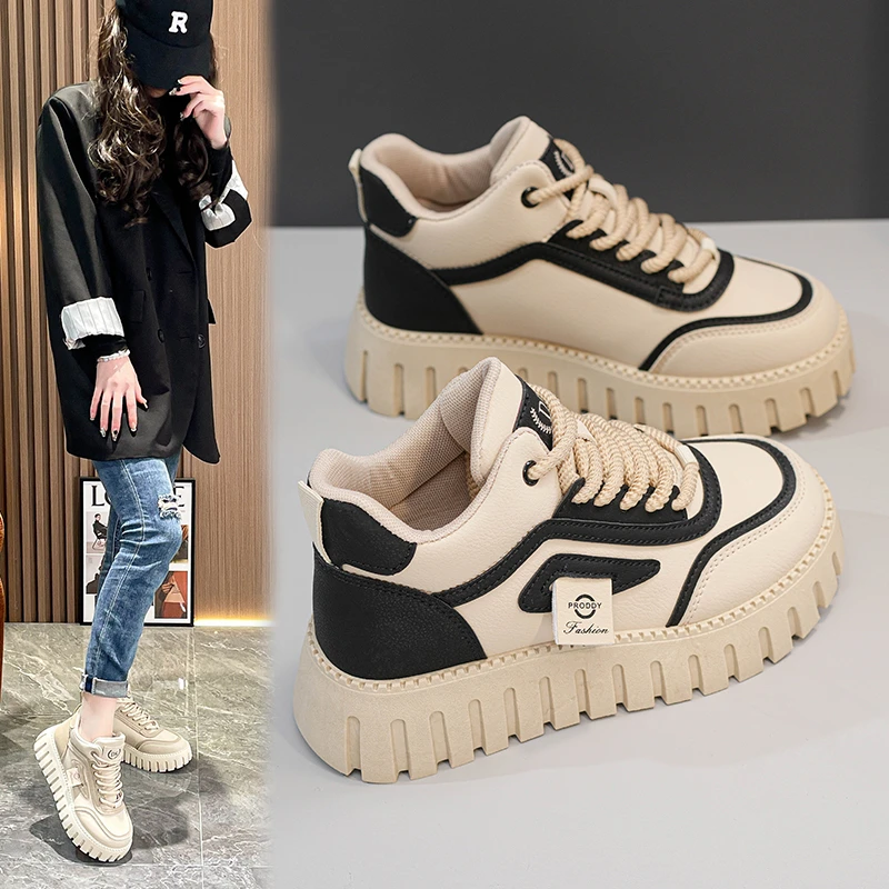 2025春季高帮厚底休闲鞋女鞋韩版软底厚底休闲ins潮百搭防滑板鞋