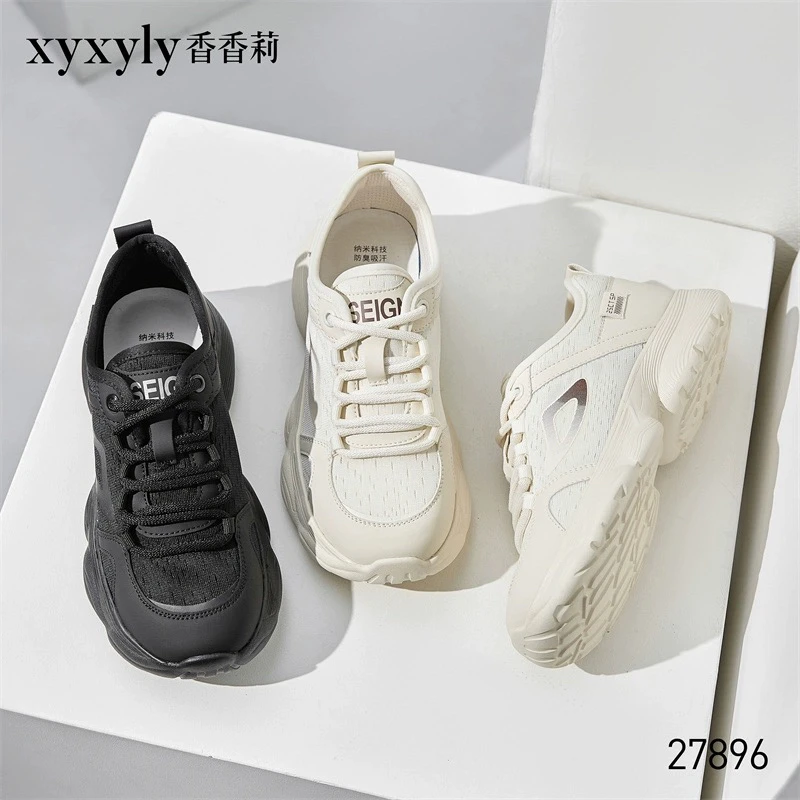 香香莉2024秋季女鞋系带网面透气轻便舒适运动学生女休闲鞋X27896
