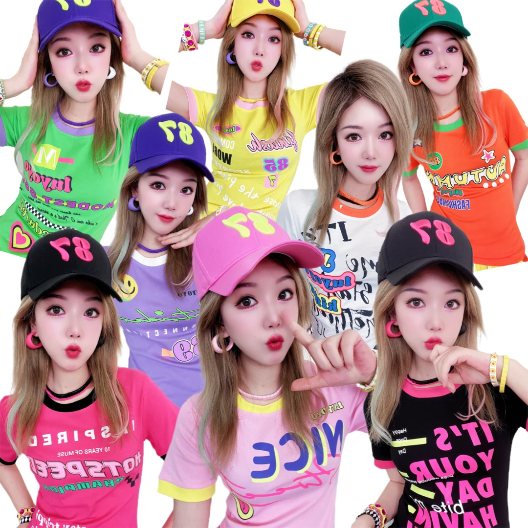 2023春夏装新款原创潮牌修身显瘦时尚洋气减龄印花短袖T恤女A070