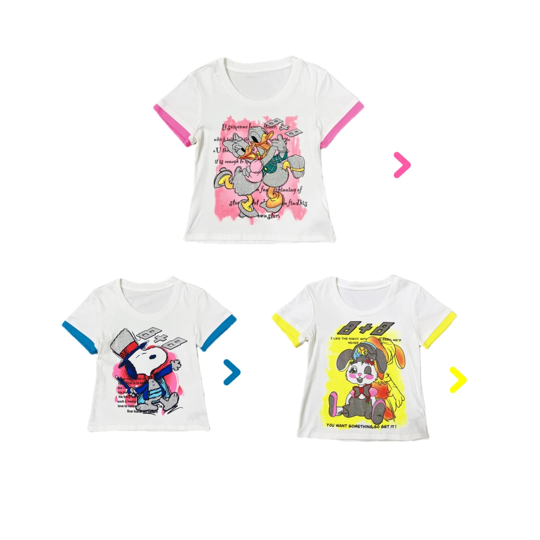 清仓A014夏装新款显瘦时尚洋气减龄手工百搭烫钻纯棉短袖T恤女潮