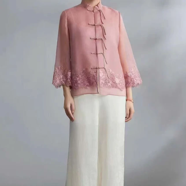 君 新中式风 824114 刺绣款100桑蚕丝缂丝 诗意静泊外披M