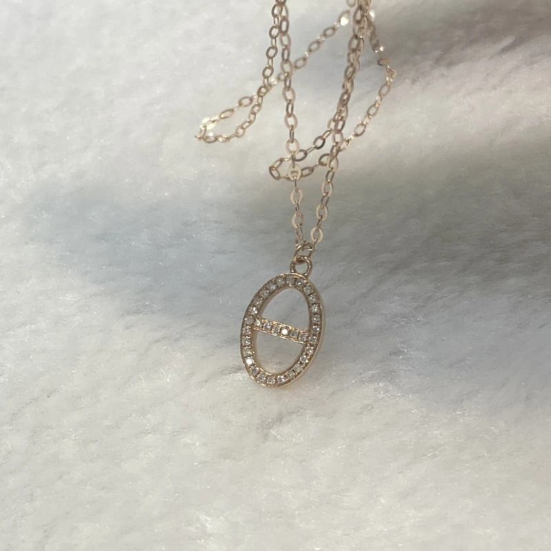 18K金天然南非真钻猪鼻子套链 玫瑰金O子链一套