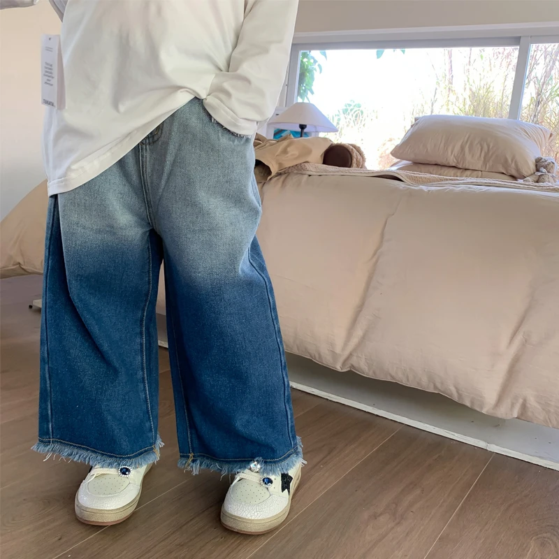 （现货）女童牛仔裤阔腿裤2023秋季新款女宝百搭儿童阔腿裤J2055