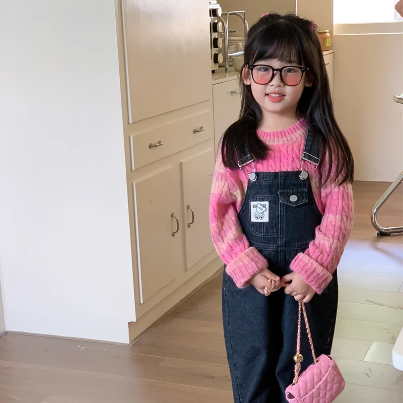 【现货】女童牛仔背带裤套装2023秋季新款套装J2045