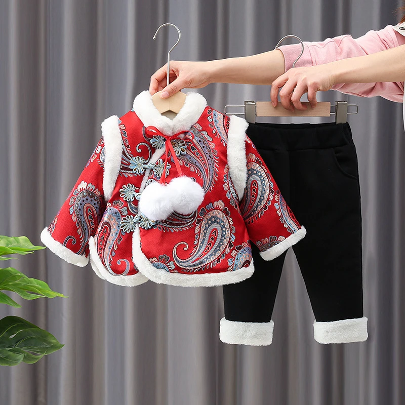 女童新款拜年服套装女宝宝冬装过年周岁衣服中国风喜庆新年套装潮