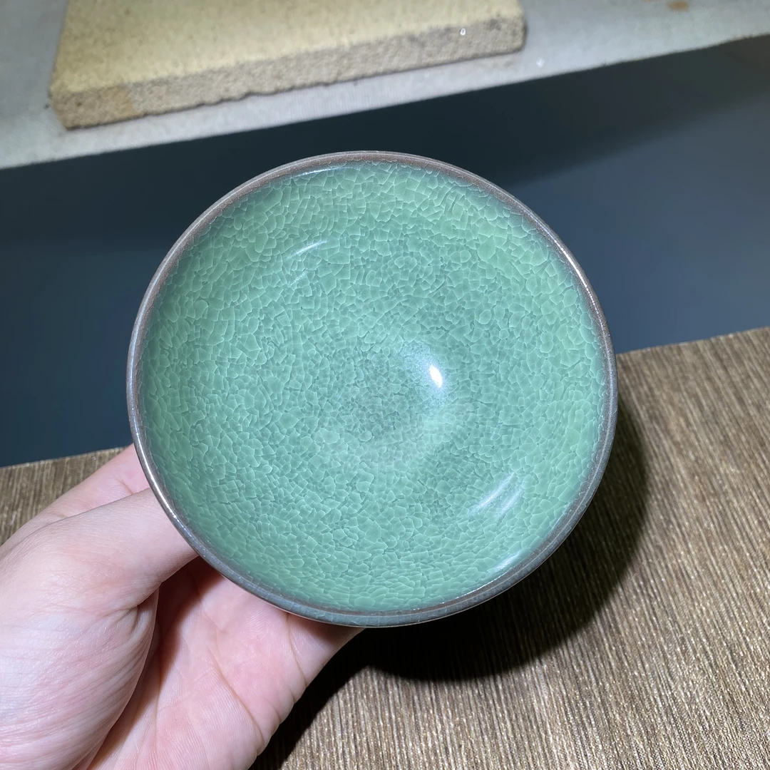 天青绿高端茶器主人杯冰花杯冰裂纹陶瓷主人杯