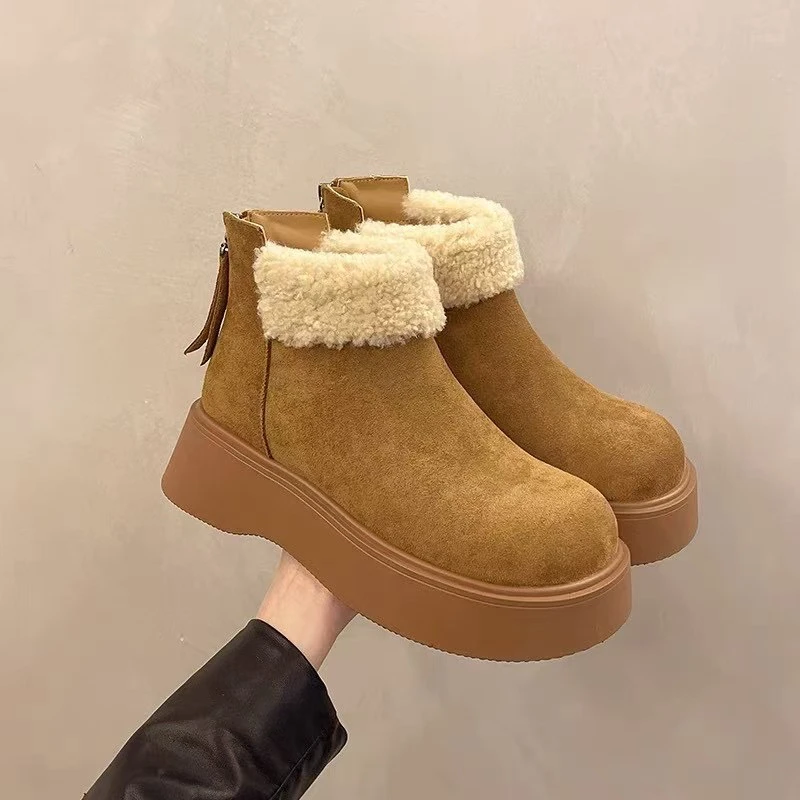 时尚加绒短靴女厚底保暖雪地靴短筒