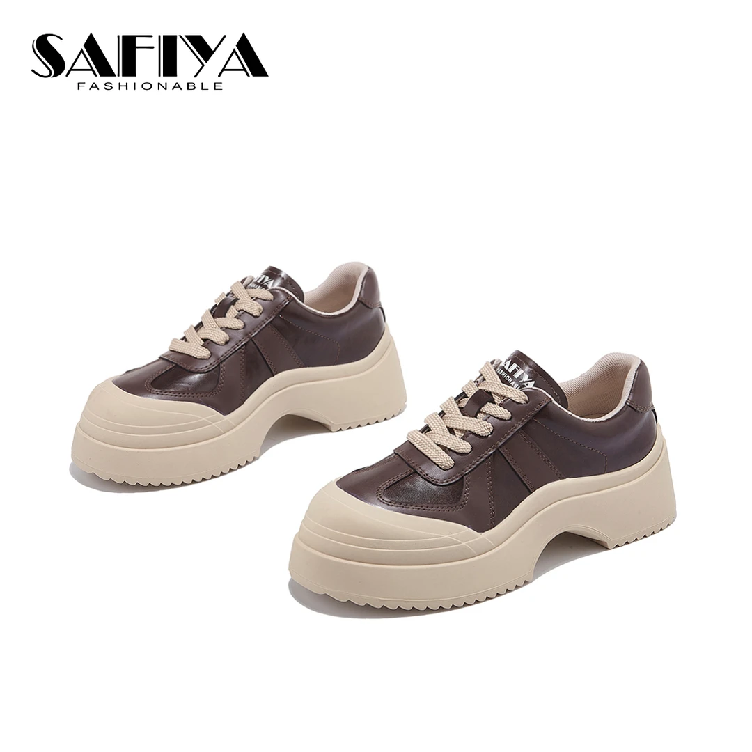 索菲娅Safiya2024新款真皮厚底复古系带低帮休闲鞋女SF43111D47