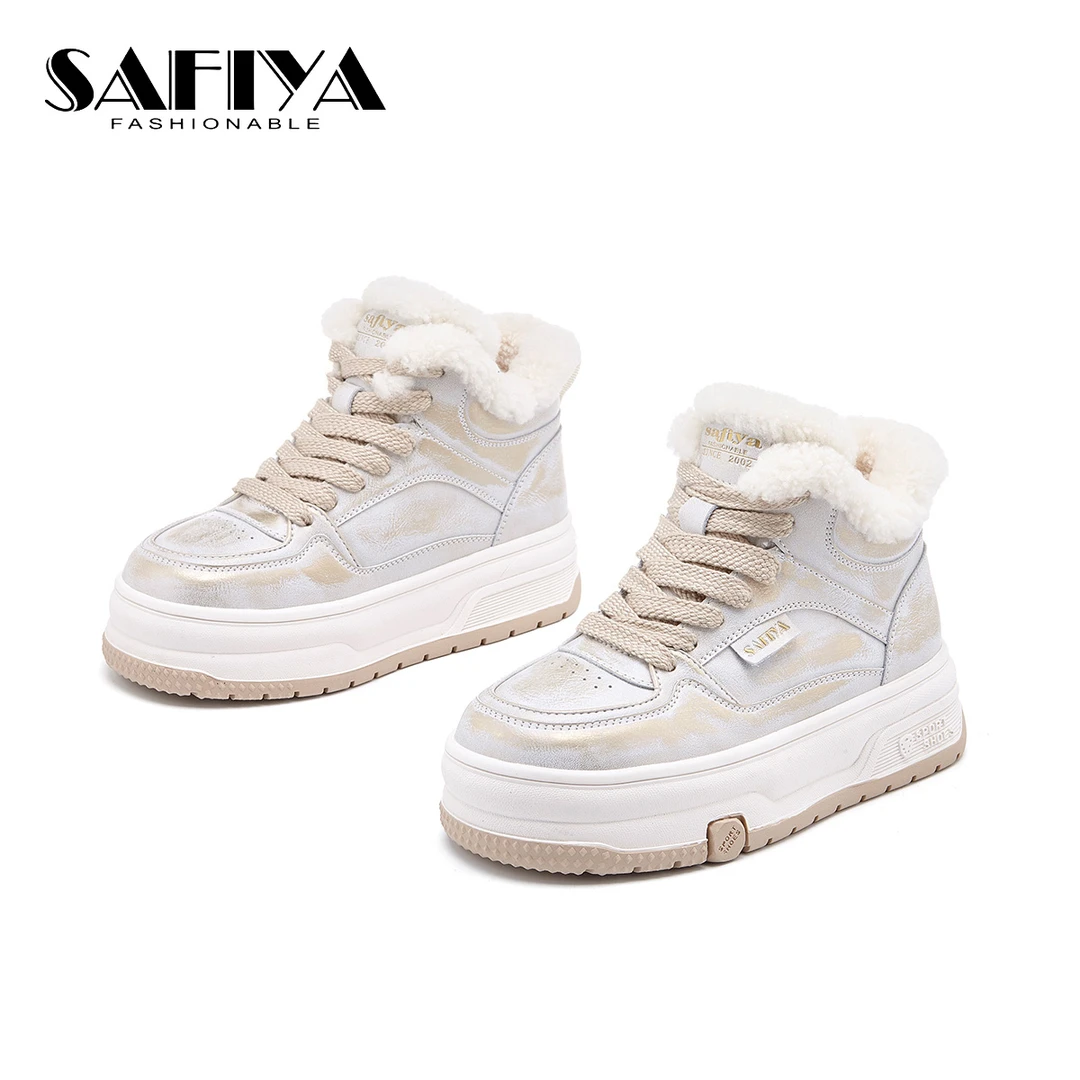 索菲娅Safiya2024冬季新款加绒保暖舒适小高帮休闲鞋女SF44118A05