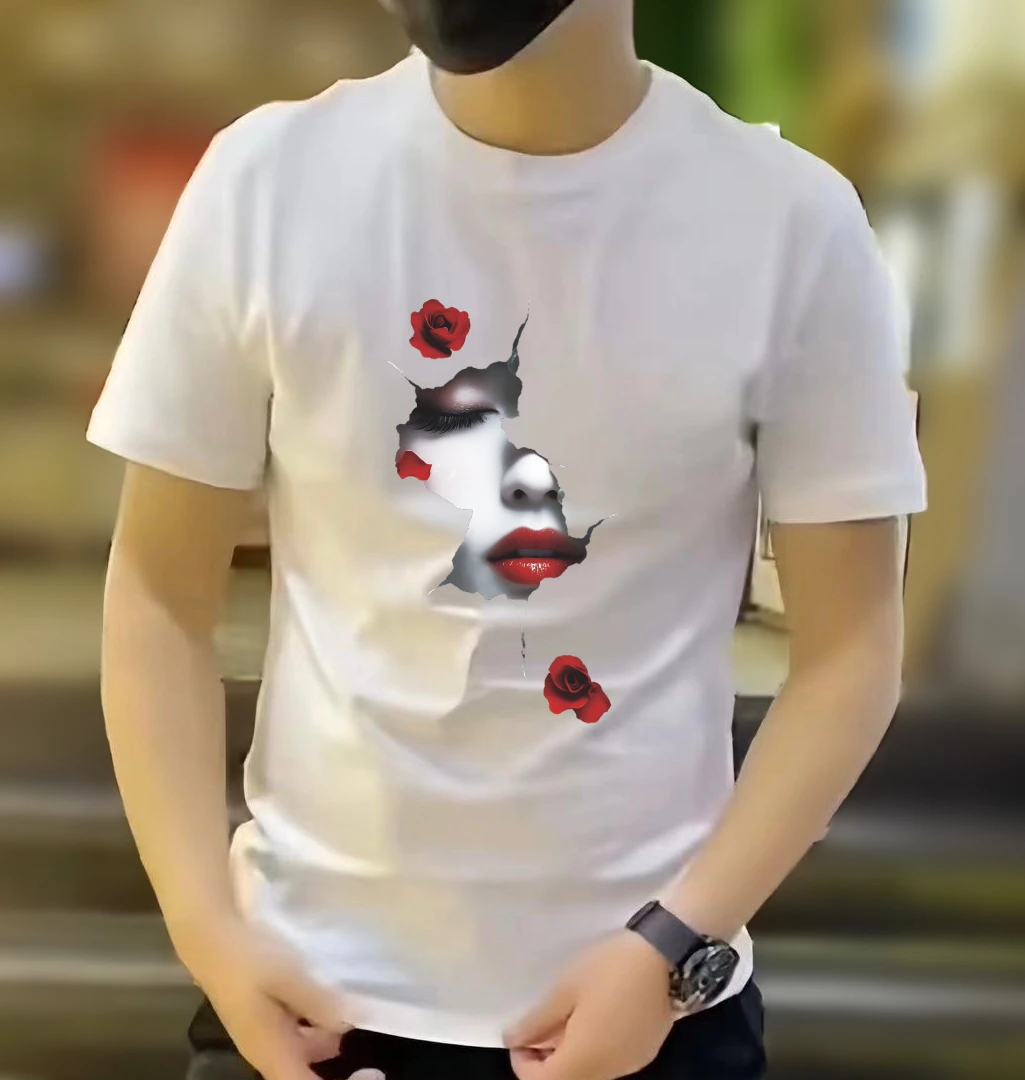 2024男士新款潮流时尚百搭帅气休闲短袖修身圆领印花夏季短袖