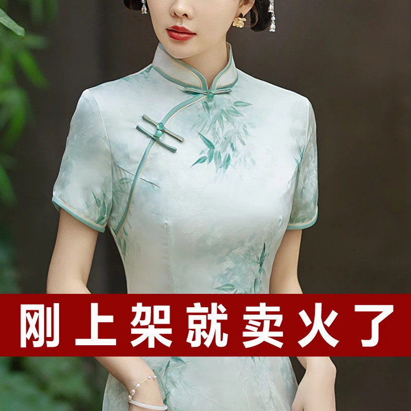 夏季新款改良旗袍复古连衣裙高档过膝中国风中年妈妈裙子中长款女