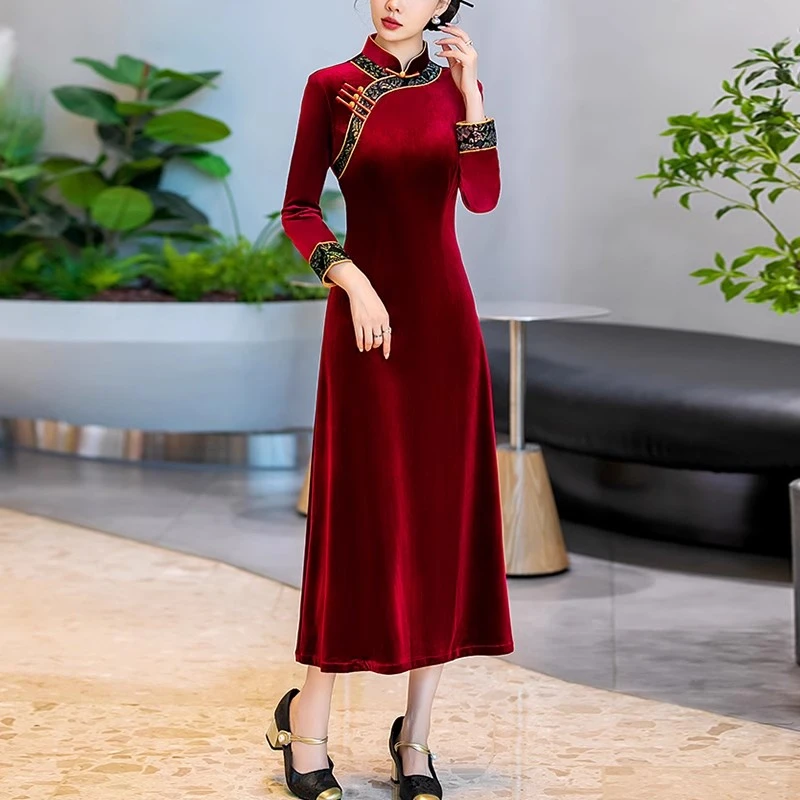 丈母娘中式婚宴礼服2024新款喜妈妈装结婚高端旗袍连衣裙女装