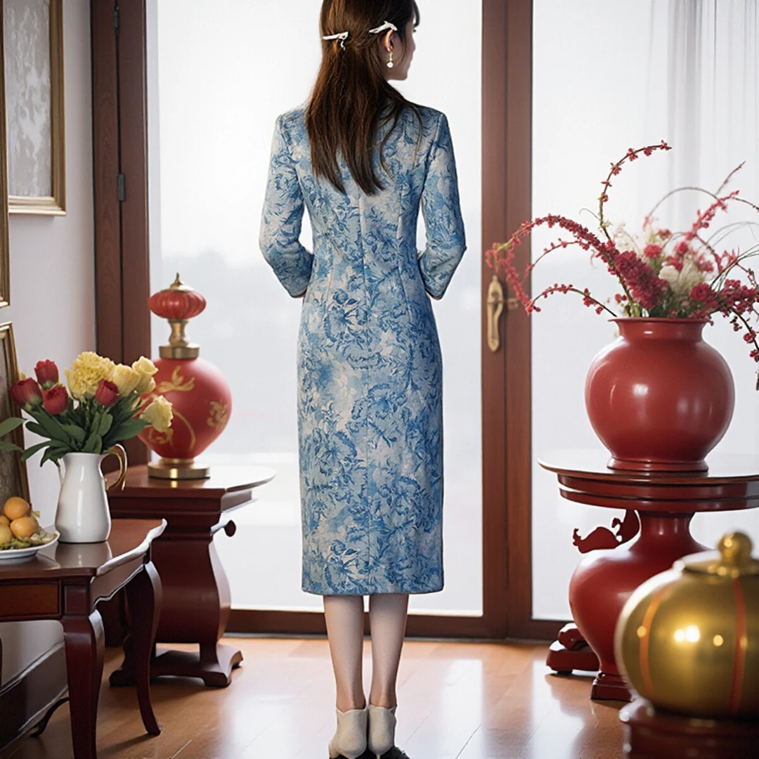 改良旗袍2024新款秋冬装高端修身显瘦中式日常优雅气质复古中长款