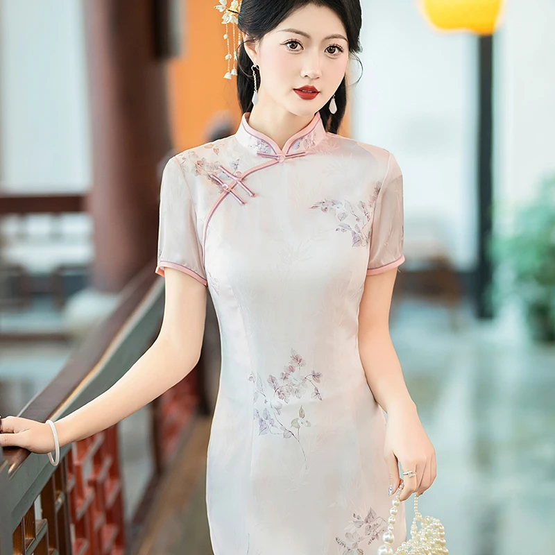 显瘦日常矮小个子连衣裙婚宴敬酒2025装喜婆婆高档改良旗袍中长款