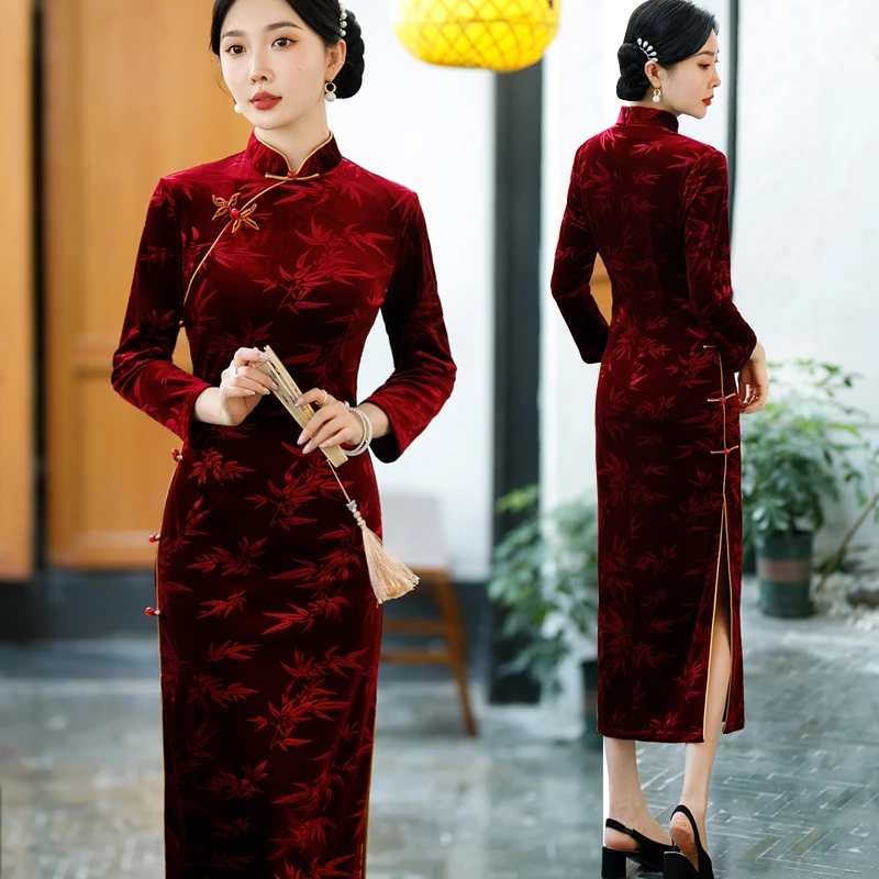 十月份喜妈妈婚宴装高端日常长款旗开得胜婚宴礼服秋装旗袍