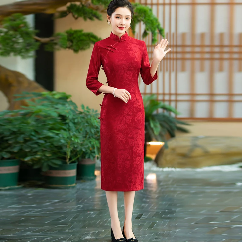 气质优雅旗袍中国风喜婆婆喜妈妈婚宴装高端日常长款婚宴礼服春装