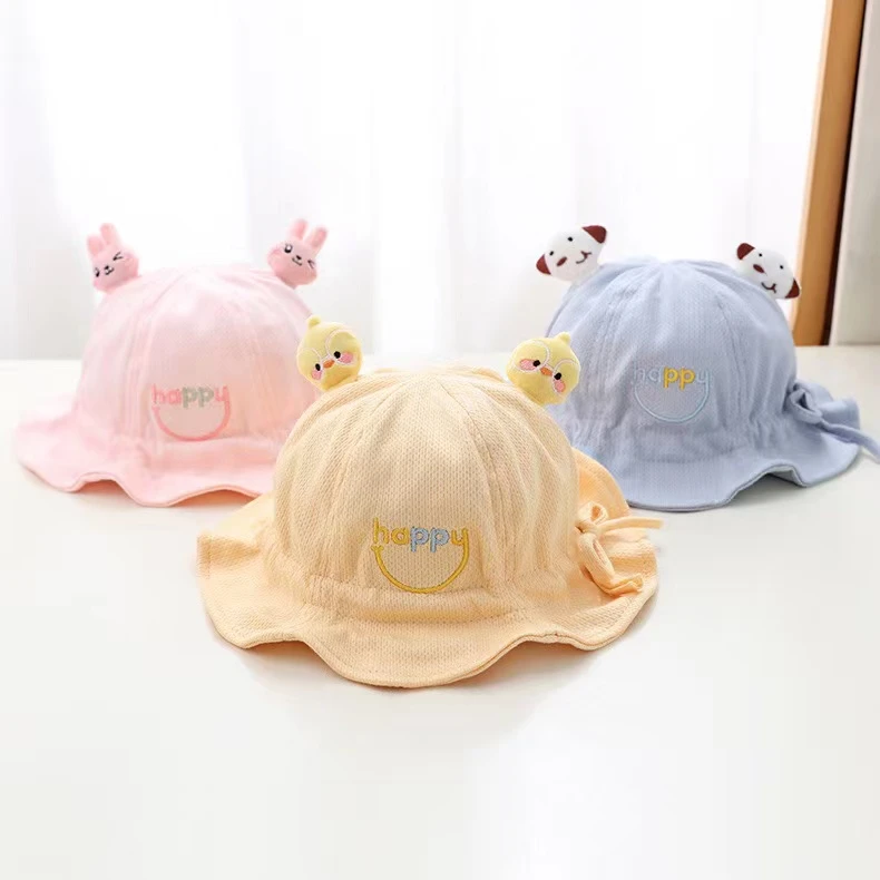 婴儿帽子秋季薄款男女宝宝遮阳帽卡通小动物防晒可爱太阳帽渔夫帽