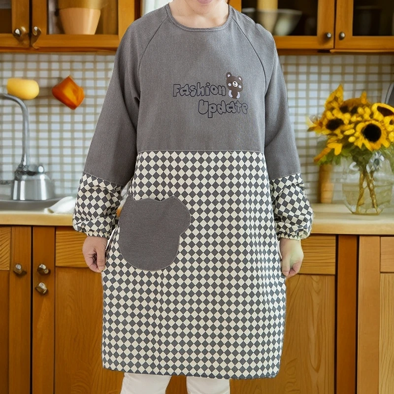 成人双层围裙防油厨房家用2023时尚秋冬季卡通防污水反穿长袖罩衣