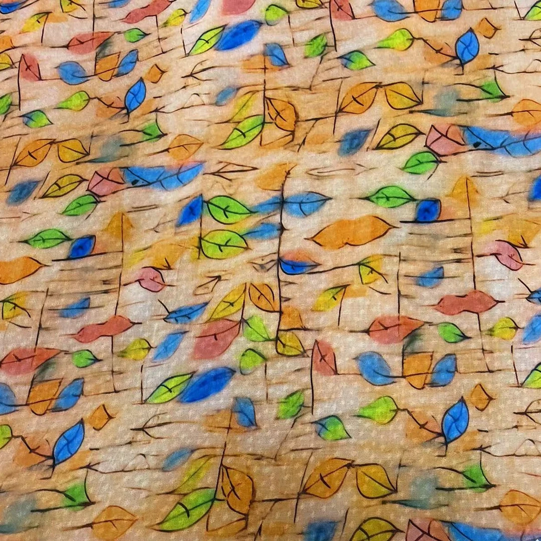【绒兰】菱纱缎（提花木棉）布料 04号 彩叶