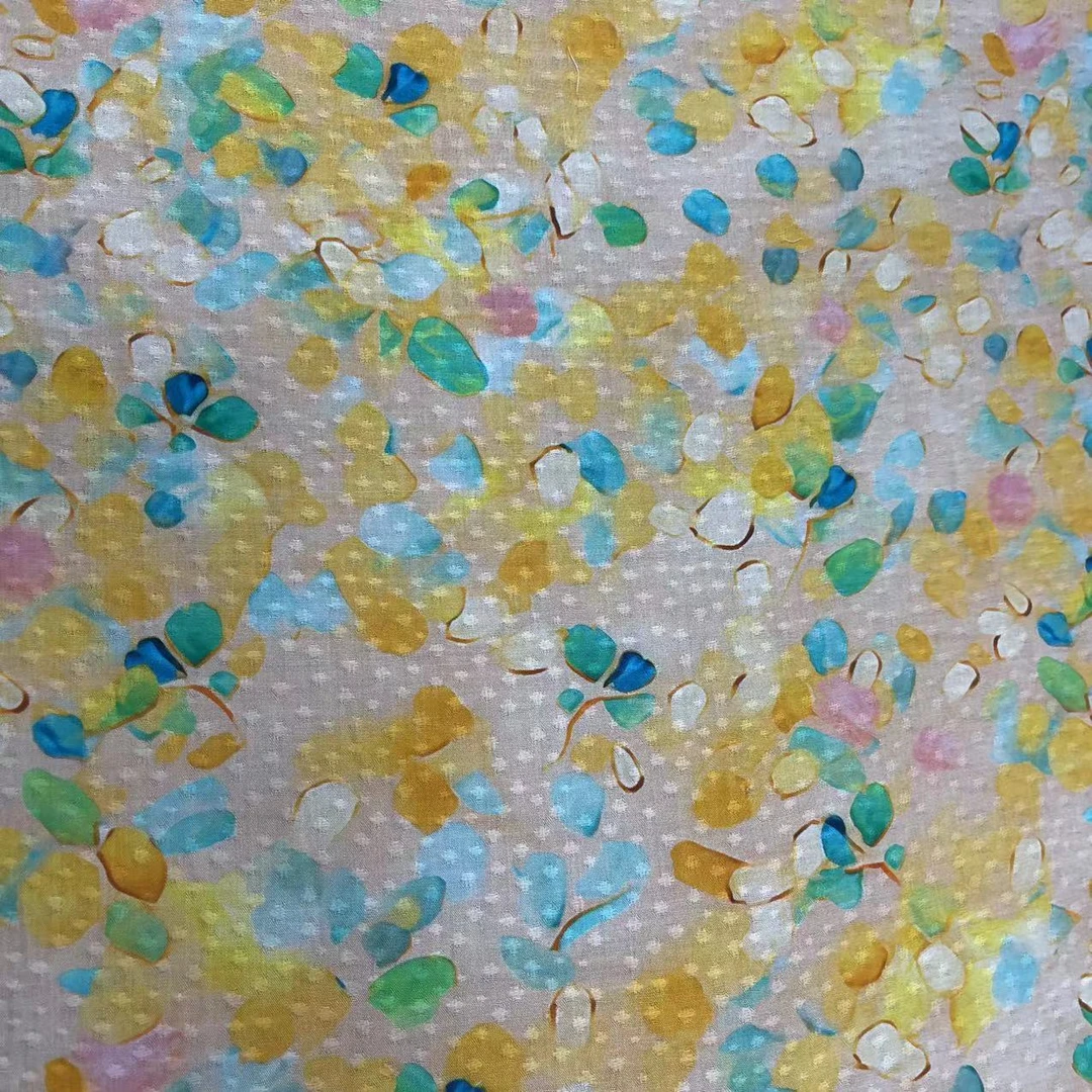 【绒兰】菱纱缎（提花木棉）布料 15号 彩叶碎碎