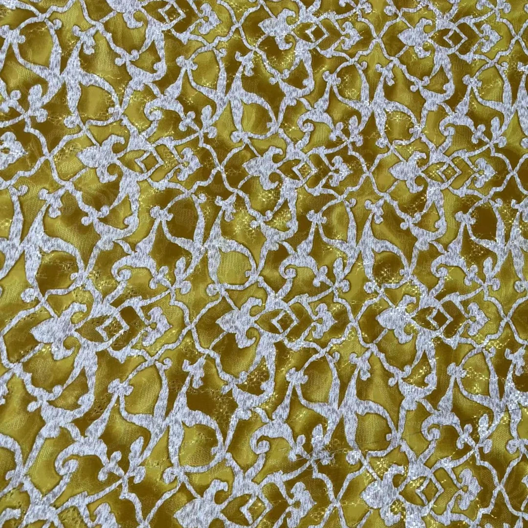 出口定制款！真丝棉花萝缎布料 21号 金碧辉煌