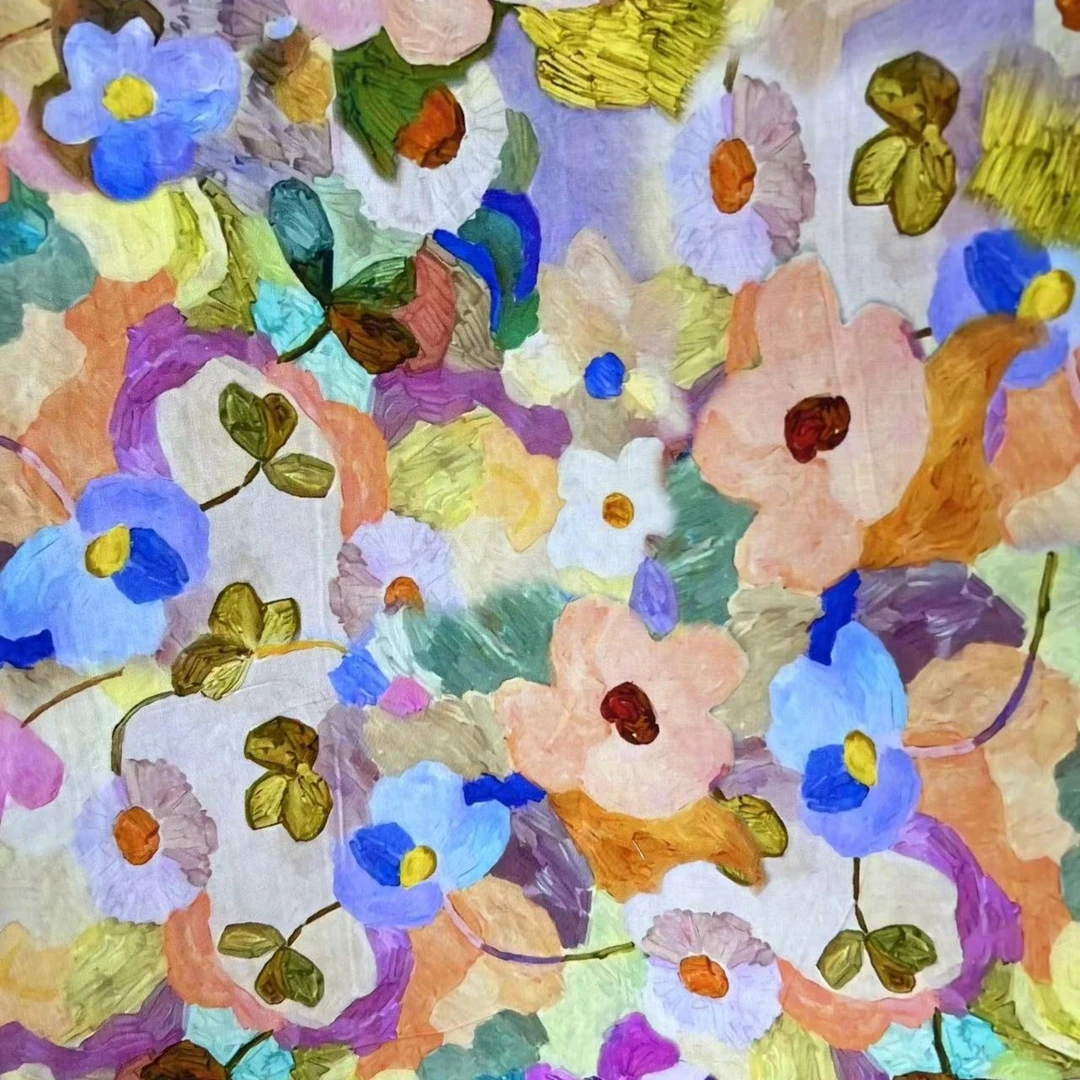 【绒兰】芦荟府绸棉布料 49号 油画-栀子花