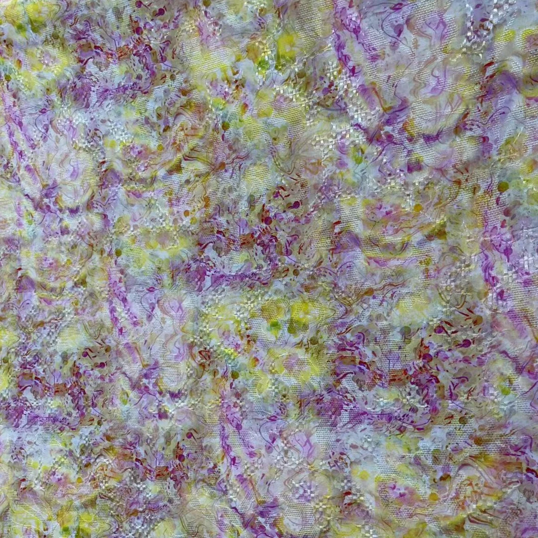 出口定制款！真丝棉花萝缎布料 34号 晕染系列-黄紫