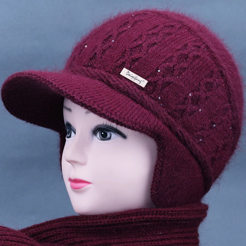 冬天中老年人帽子女妈妈兔毛线帽加绒保暖护耳针织帽奶奶老太太帽