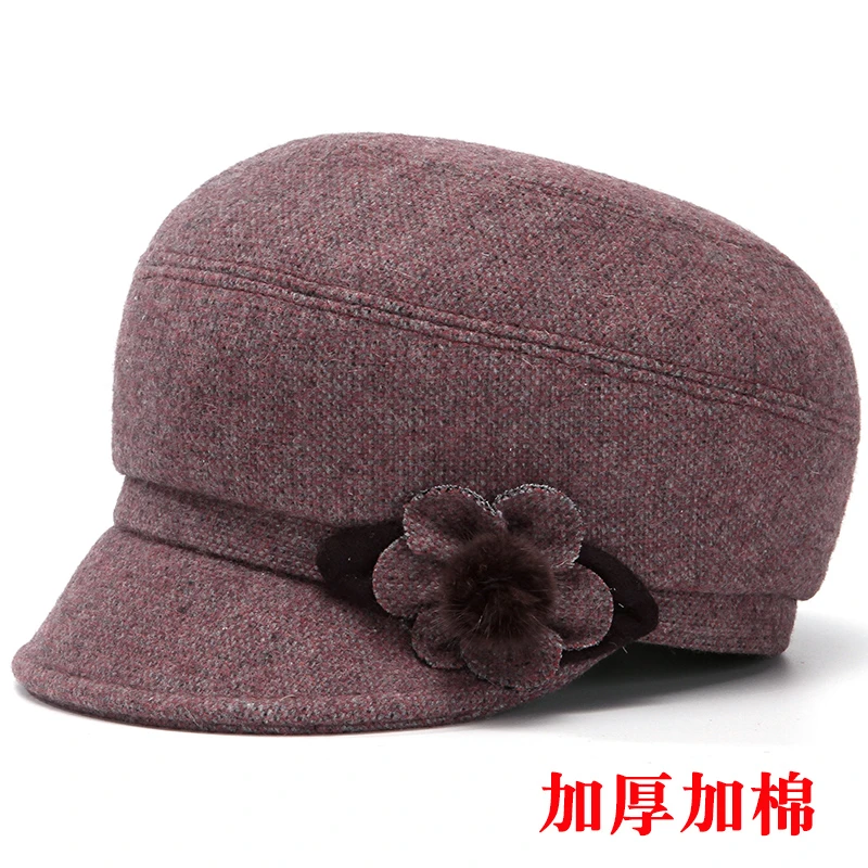 中老年人帽子女秋冬季毛呢鸭舌帽加厚保暖妈妈时装帽老人奶奶棉帽